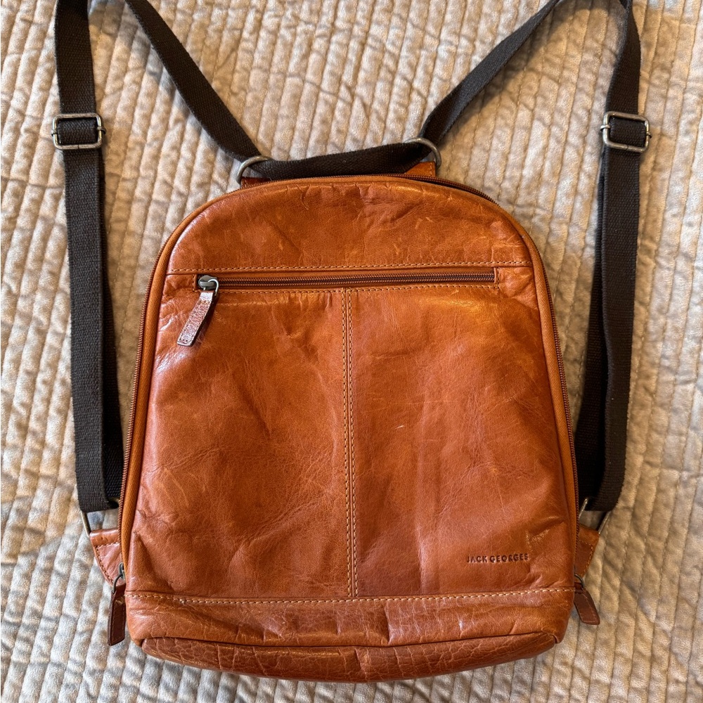 Brown Leather unisex Jack Georges Backpack or crossbody bag